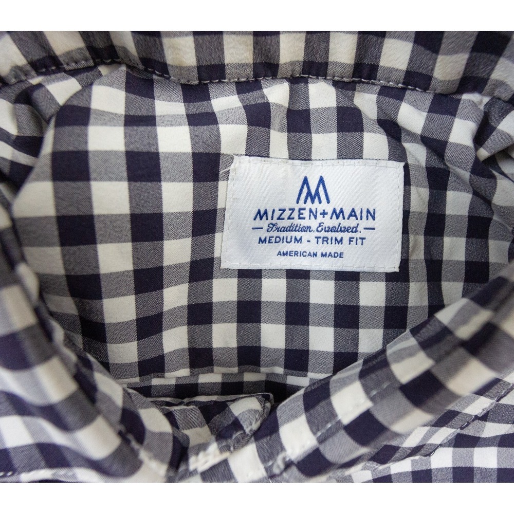 Mizzen Main Shirt Mens Medium Blue Button Down Collared Trim Fit Stretch Check - Picture 6 of 11